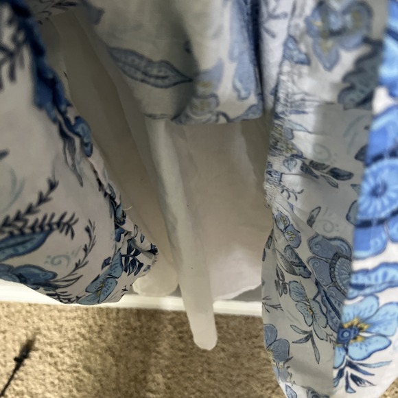 Haute Hippie Ruffle‎ Floral Blue Midi Dress Sz 4 Tiered Peasant Boho Smocked - Picture 4 of 9